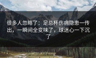很多人忽略了：足总杯伤病隐患一传出，一瞬间全变味了，球迷心一下沉了
