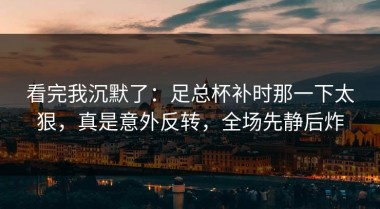 看完我沉默了：足总杯补时那一下太狠，真是意外反转，全场先静后炸