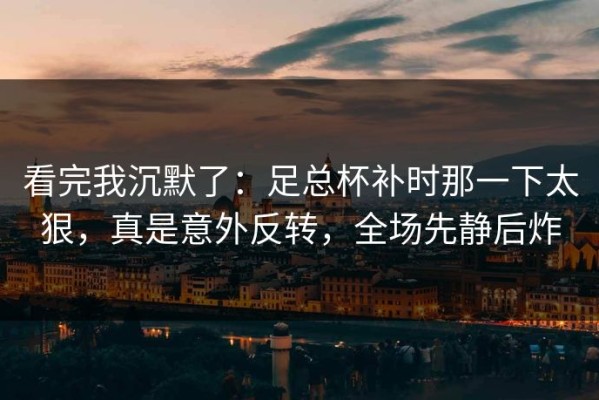 看完我沉默了：足总杯补时那一下太狠，真是意外反转，全场先静后炸
